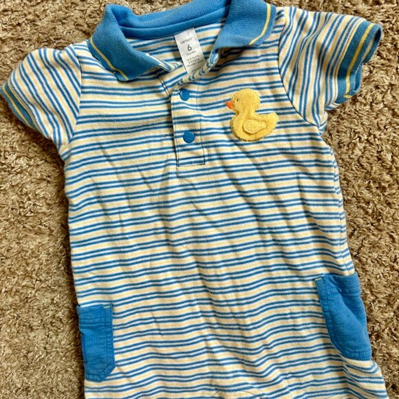 Carter's Rubber Duck Striped Jumper I Size 6M I Blue, Yellow & White Stripes - Picture 2 of 6